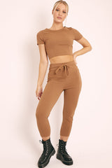 Camel Crop Top and Cropped Leggings Loungewear Co-ord - Zarah-Accessories