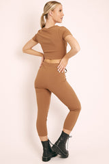 Camel Crop Top and Cropped Leggings Loungewear Co-ord - Zarah-Accessories