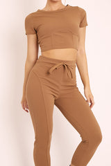 Camel Crop Top and Cropped Leggings Loungewear Co-ord - Zarah-Accessories