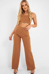 Camel Crop Top and Trousers Co-ord Set - Kimmy-Co-ords