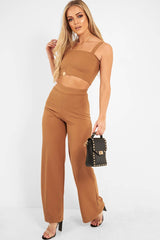 Camel Crop Top and Trousers Co-ord Set - Kimmy-Co-ords