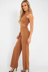 Camel Crop Top and Trousers Co-ord Set - Kimmy-Co-ords