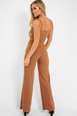 Camel Crop Top and Trousers Co-ord Set - Kimmy-Co-ords