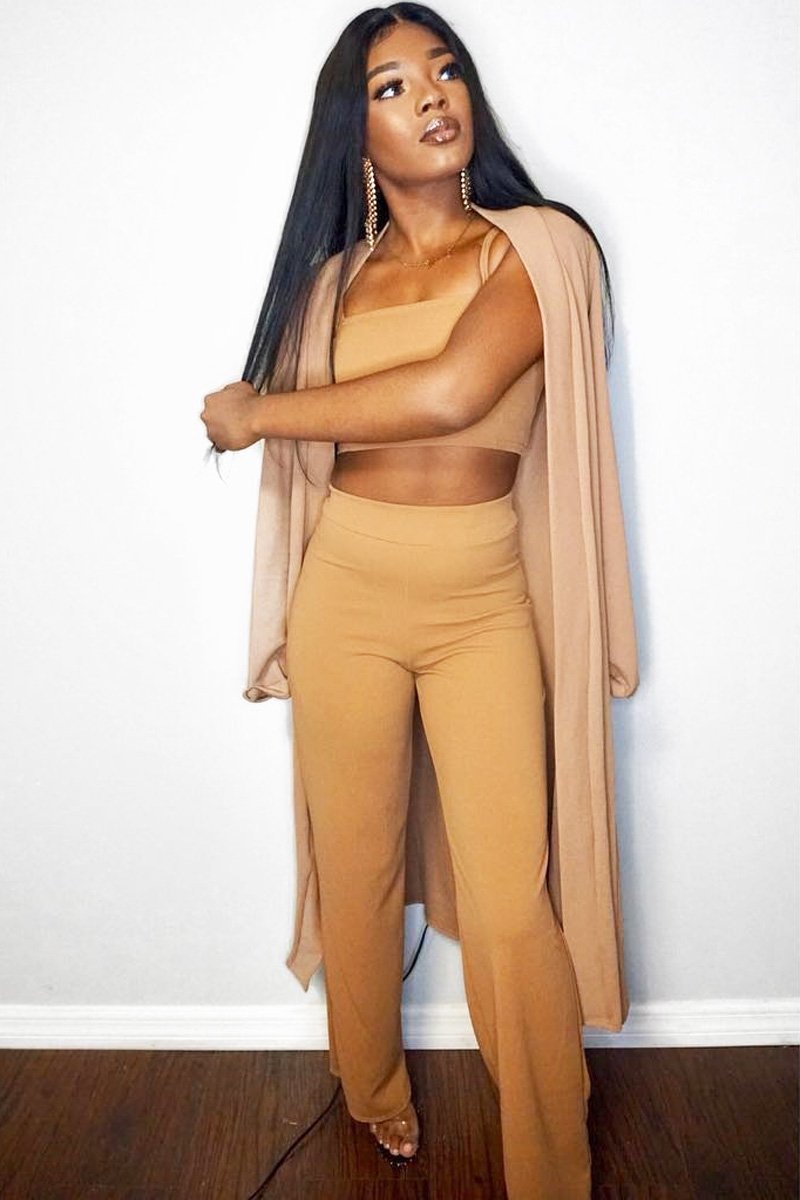 Camel Crop Top and Trousers Co-ord Set - Kimmy-Co-ords