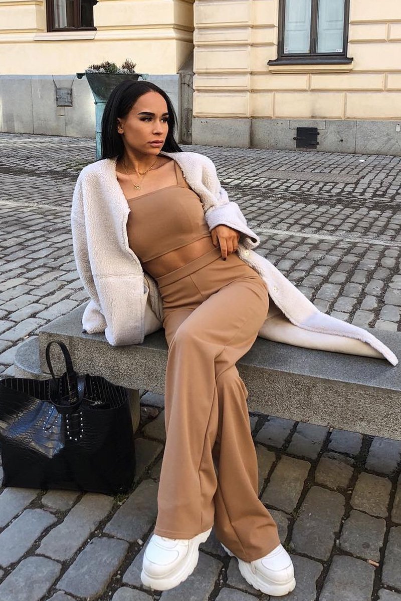 Camel Crop Top and Trousers Co-ord Set - Kimmy-Co-ords