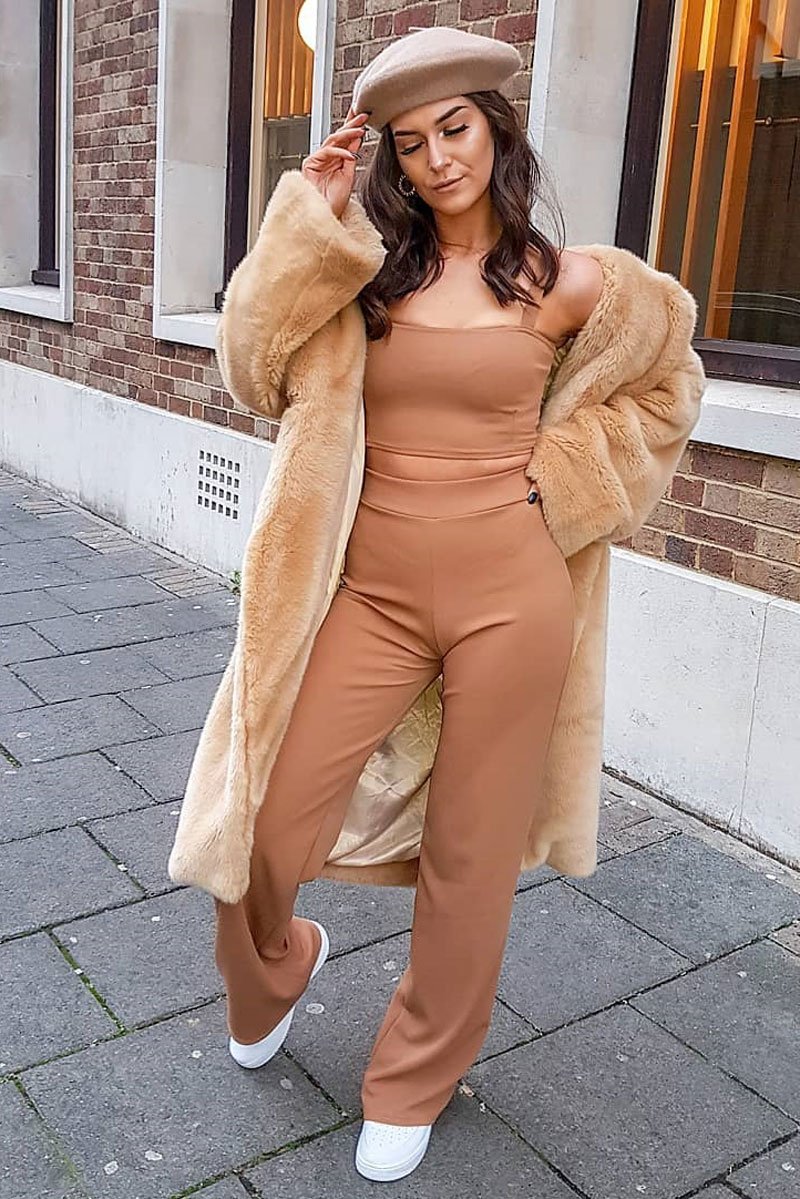 Camel Crop Top and Trousers Co-ord Set - Kimmy-Co-ords