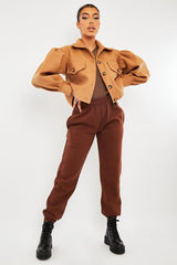 Camel Cropped Balloon Sleeve Shacket - Lexia-Shacket