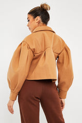 Camel Cropped Balloon Sleeve Shacket - Lexia-Shacket