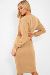 Camel Cropped Jumper and Skirt Co-ord - Heidi-Co-ords
