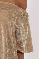 Camel Crushed Velvet Bardot Split Back Top - Geraldine-Tops