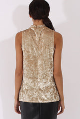 Camel Crushed Velvet Cut Out High Neck Top - Morgan-Tops