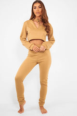 Camel Cut Out Loungewear Set - Adaia-Co-ords