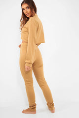 Camel Cut Out Loungewear Set - Adaia-Co-ords