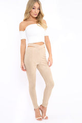 Camel Cut Out Waist Suede Leggings - Anala-Trousers