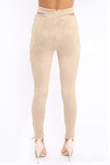 Camel Cut Out Waist Suede Leggings - Anala-Trousers