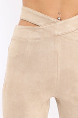 Camel Cut Out Waist Suede Leggings - Anala-Trousers