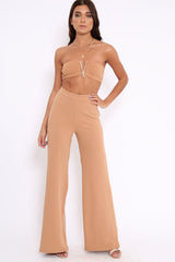 Camel Deep Plunge Metal V Boobtube - Karolynn-Crop Tops
