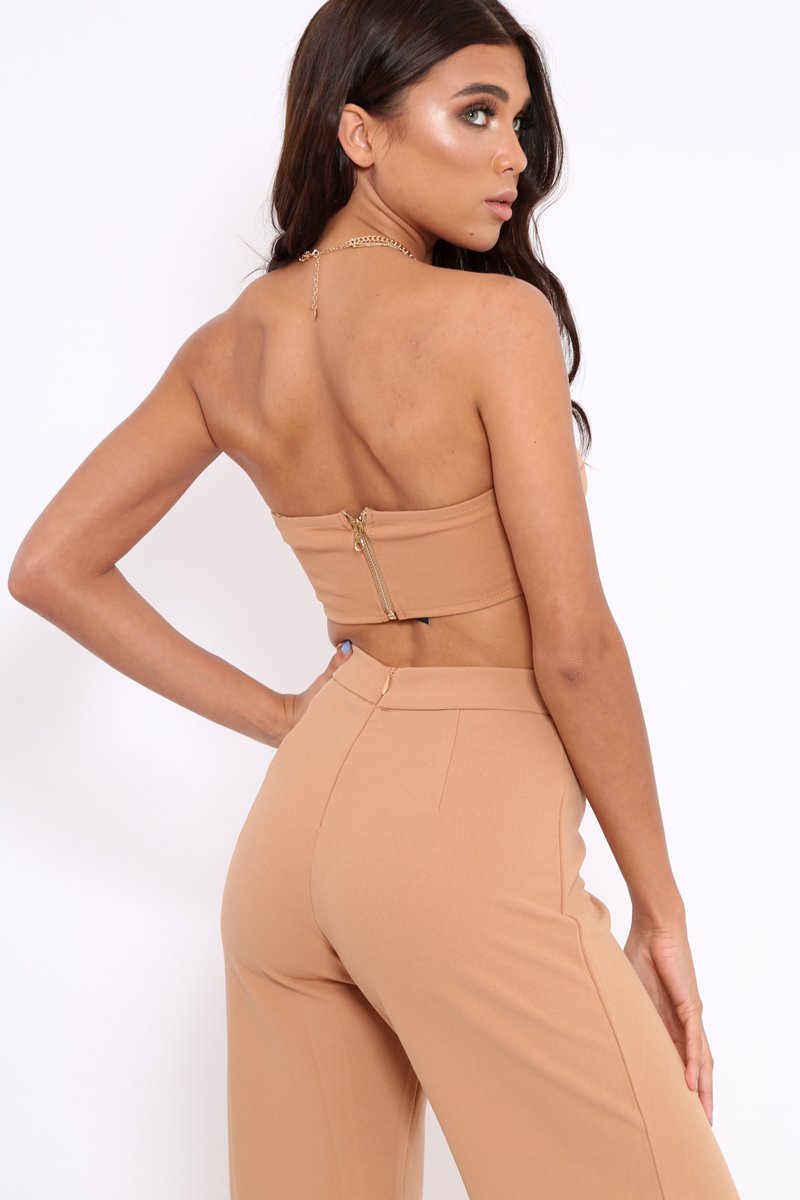 Camel Deep Plunge Metal V Boobtube - Karolynn-Crop Tops