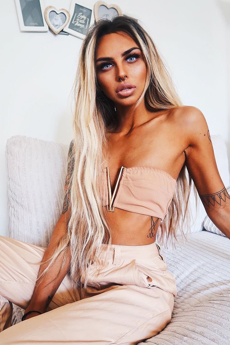 Camel Deep Plunge Metal V Boobtube - Karolynn-Crop Tops