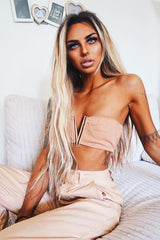 Camel Deep Plunge Metal V Boobtube - Karolynn-Crop Tops