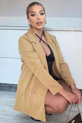Camel Double Breasted Longline Blazer - Izelle-Blazers