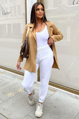 Camel Double Breasted Longline Blazer - Izelle-Blazers