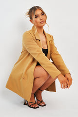 Camel Double Breasted Longline Blazer - Izelle-Blazers