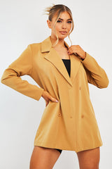 Camel Double Breasted Longline Blazer - Izelle-Blazers