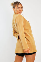 Camel Double Breasted Longline Blazer - Izelle-Blazers