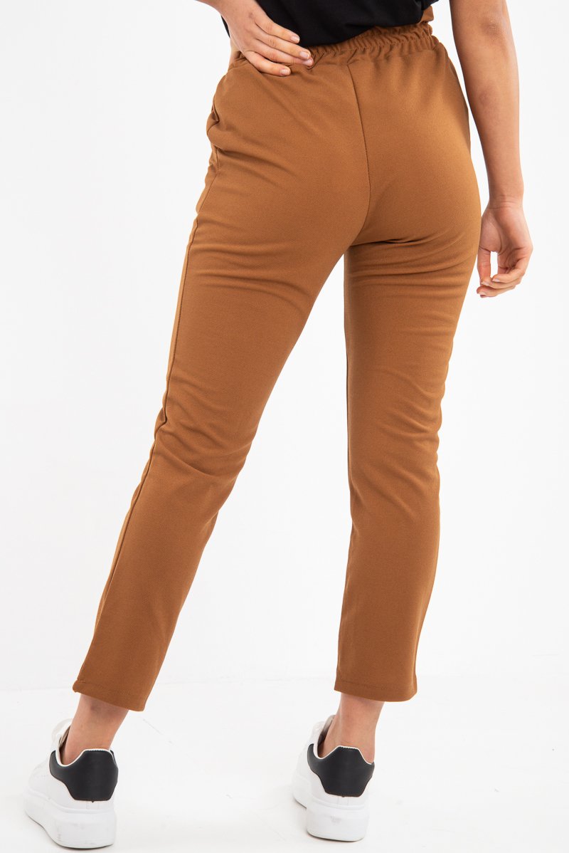 Camel Drawstring Seam Front Tailored Joggers - Lissie-Trousers