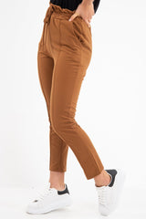 Camel Drawstring Seam Front Tailored Joggers - Lissie-Trousers