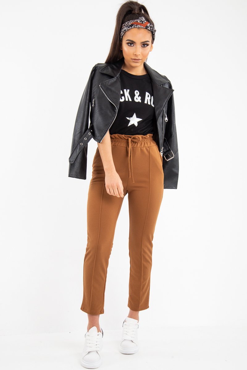 Camel Drawstring Seam Front Tailored Joggers - Lissie-Trousers