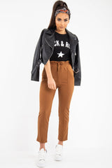 Camel Drawstring Seam Front Tailored Joggers - Lissie-Trousers