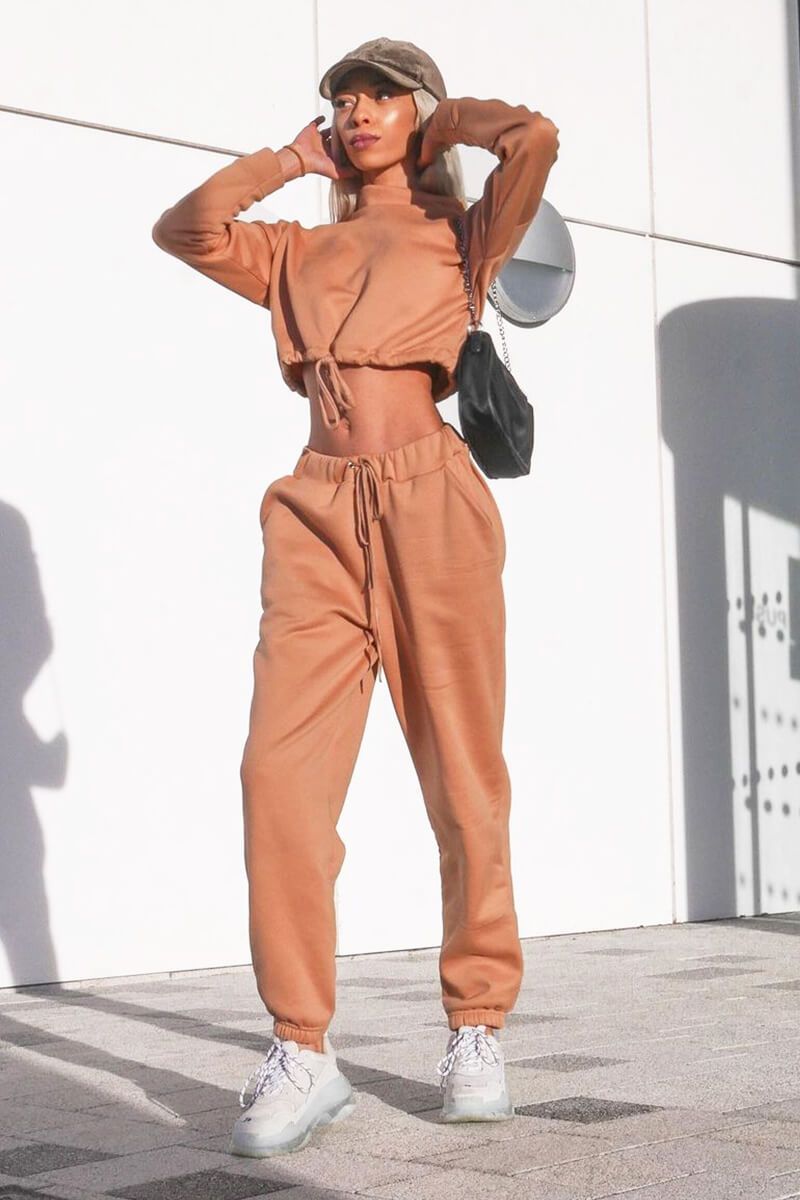 Camel Drawstring Waist Jumper and Joggers Co-ord - Kayla-Loungewear