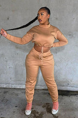 Camel Drawstring Waist Jumper and Joggers Co-ord - Kayla-Loungewear