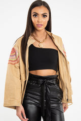 Camel Embroidered Sequin Parka Denim Jacket - Laicee-Jackets