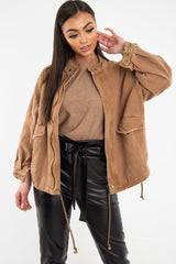 Camel Embroidered Sleeve Detail Denim Parka Jacket - Kaori-Jackets