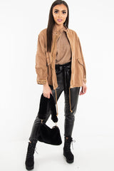 Camel Embroidered Sleeve Detail Denim Parka Jacket - Kaori-Jackets