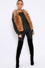 Camel Faux Fur Cropped Gilet - Nadia-Jackets