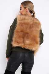 Camel Faux Fur Cropped Gilet - Nadia-Jackets