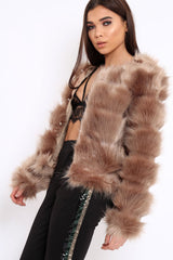 Camel Faux Fur Jacket - Amaria-Jackets