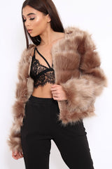 Camel Faux Fur Jacket - Amaria-Jackets