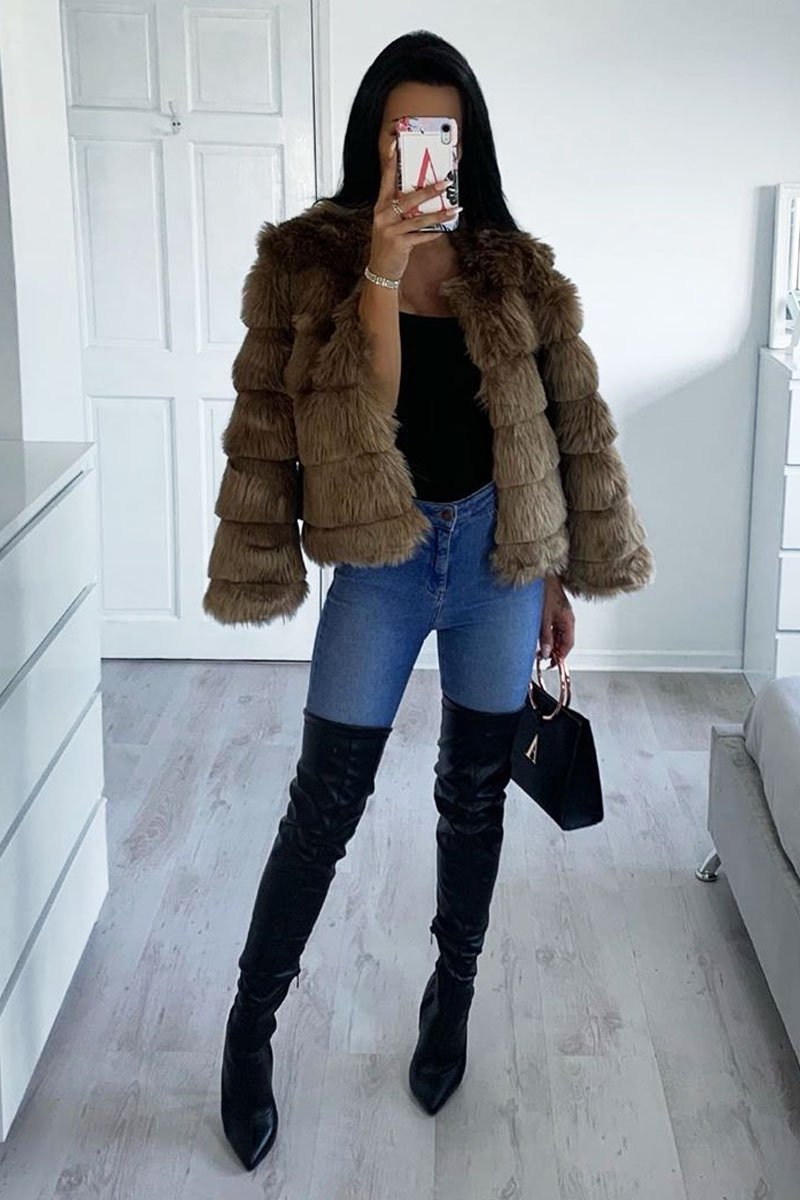Camel Faux Fur Jacket - Estelle-Jackets