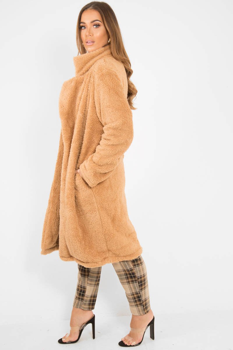 Camel Faux Fur Teddy Coat - Reegan-Coats