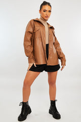 Camel Faux Leather Shacket - Leiyah-Shacket