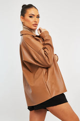 Camel Faux Leather Shacket - Leiyah-Shacket