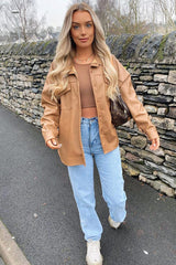 Camel Faux Leather Shacket - Leiyah-Shacket