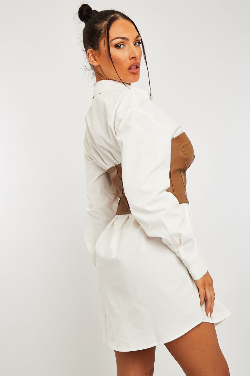Camel Faux Leather Zip Front Corset Top - Karolina-Crop Tops