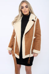 Camel Faux Shearling Coat - Scarlett-Coats