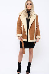 Camel Faux Shearling Coat - Scarlett-Coats